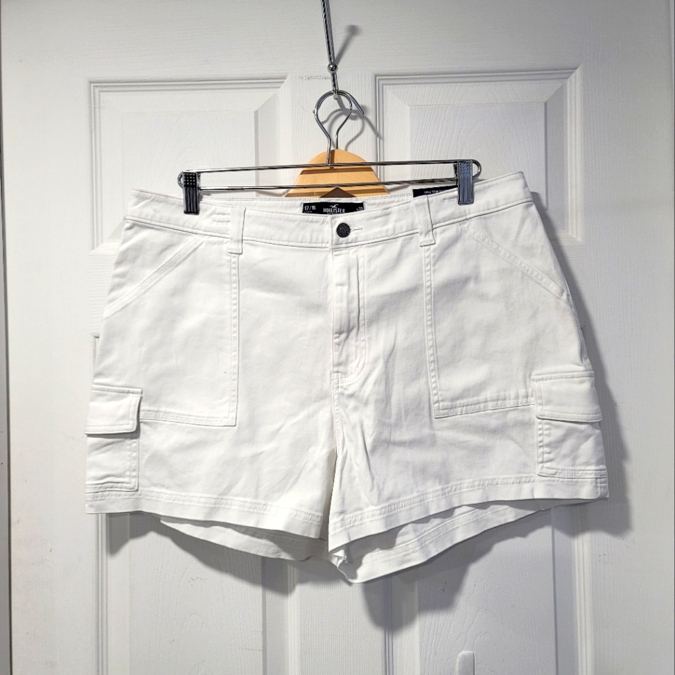 Hollister Short Cargo Ultra High Rise Mom Shorts Denim 3" White Sz 33